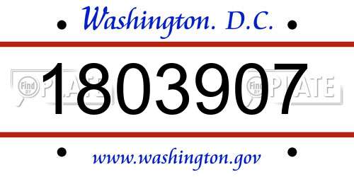 1803907 District Of Columbia License Plate