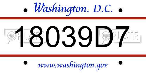 18039D7 District Of Columbia License Plate