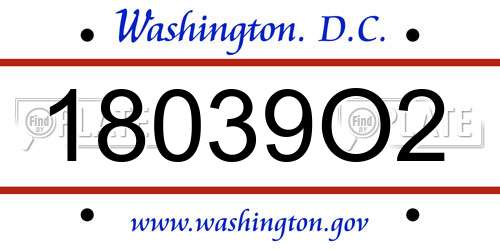 18039O2 District Of Columbia License Plate
