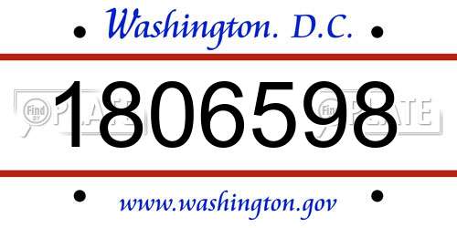 1806598 District Of Columbia License Plate
