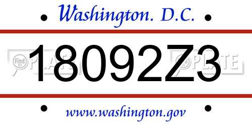 18092Z3 District Of Columbia License Plate