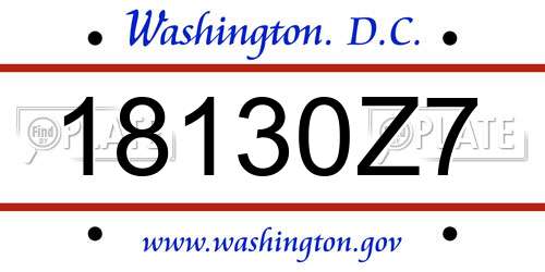 18130Z7 District Of Columbia License Plate