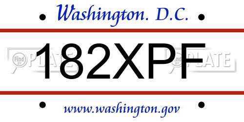 182XPF District Of Columbia License Plate