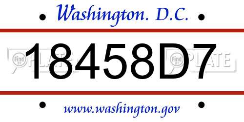 18458D7 District Of Columbia License Plate