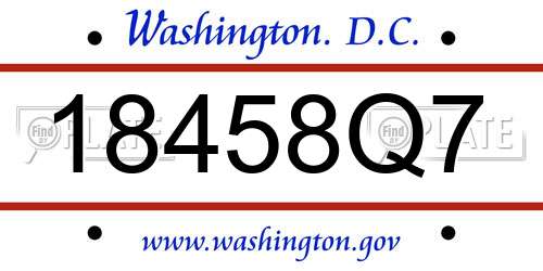 18458Q7 District Of Columbia License Plate