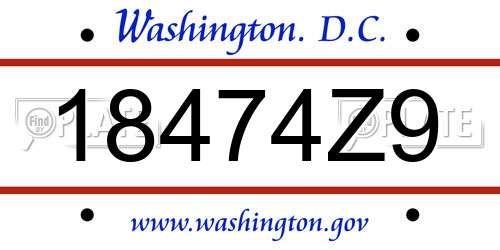 18474Z9 District Of Columbia License Plate