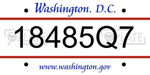 18485Q7 District Of Columbia License Plate