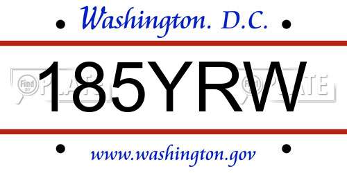 185YRW District Of Columbia License Plate