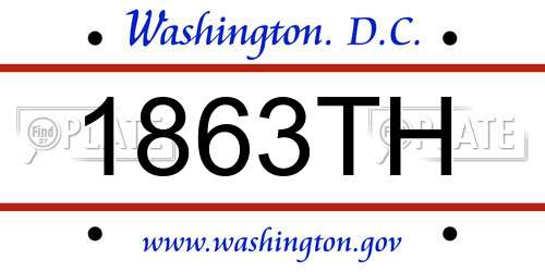 1863TH District Of Columbia License Plate