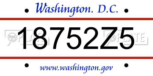 18752Z5 District Of Columbia License Plate