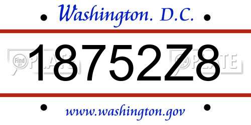 18752Z8 District Of Columbia License Plate