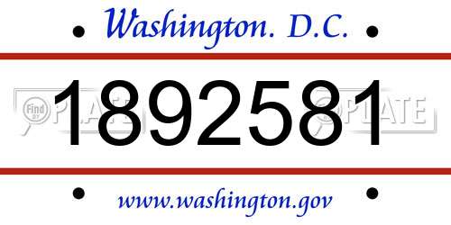 1892581 District Of Columbia License Plate