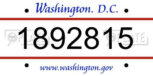 1892815 District Of Columbia License Plate