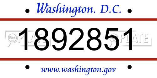 1892851 District Of Columbia License Plate