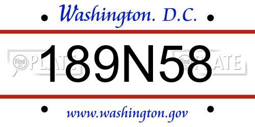 189N58 District Of Columbia License Plate