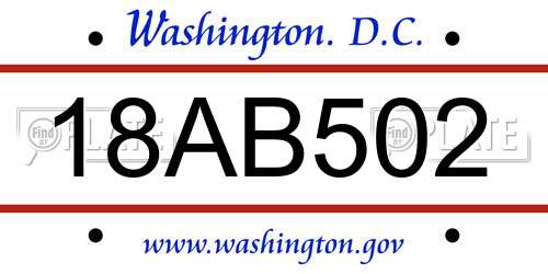 18AB502 District Of Columbia License Plate