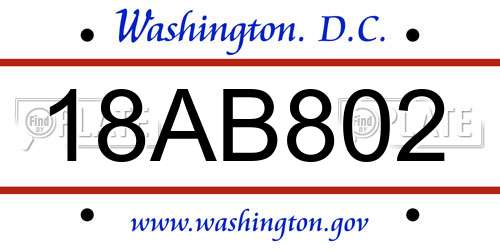 18AB802 District Of Columbia License Plate