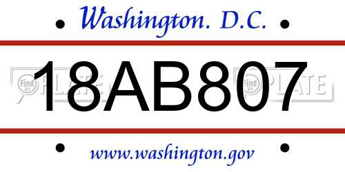 18AB807 District Of Columbia License Plate