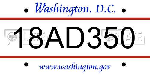 18AD350 District Of Columbia License Plate