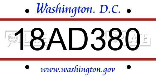 18AD380 District Of Columbia License Plate