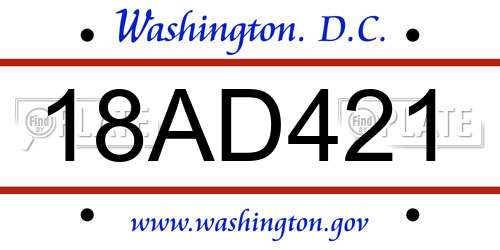 18AD421 District Of Columbia License Plate