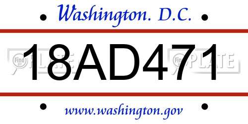 18AD471 District Of Columbia License Plate
