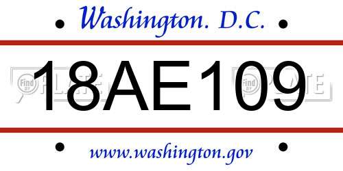 18AE109 District Of Columbia License Plate