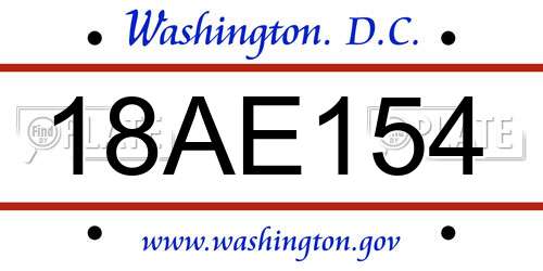 18AE154 District Of Columbia License Plate