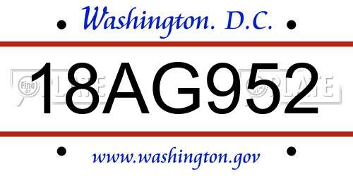 18AG952 District Of Columbia License Plate
