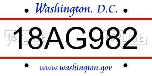 18AG982 District Of Columbia License Plate