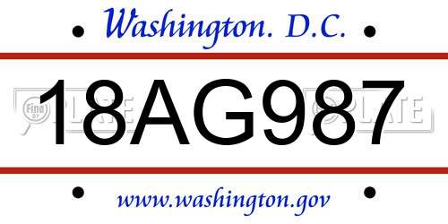 18AG987 District Of Columbia License Plate