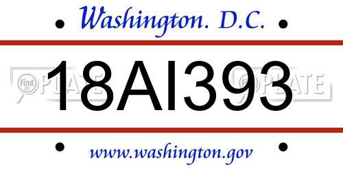18AI393 District Of Columbia License Plate