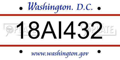 18AI432 District Of Columbia License Plate