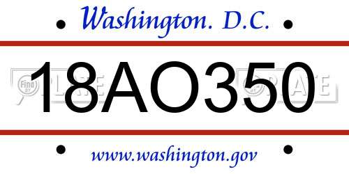 18AO350 District Of Columbia License Plate