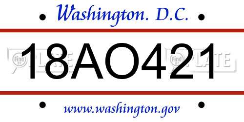 18AO421 District Of Columbia License Plate