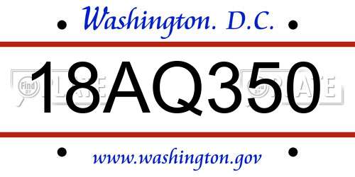 18AQ350 District Of Columbia License Plate