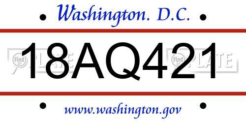 18AQ421 District Of Columbia License Plate