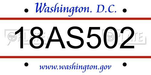 18AS502 District Of Columbia License Plate