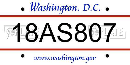 18AS807 District Of Columbia License Plate