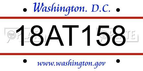 18AT158 District Of Columbia License Plate