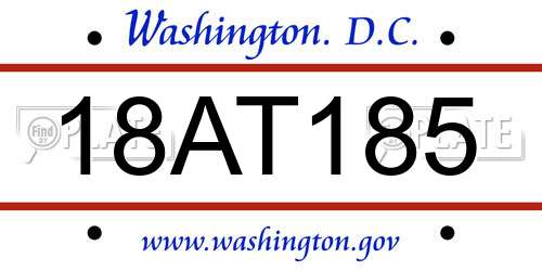 18AT185 District Of Columbia License Plate