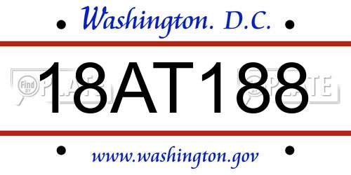 18AT188 District Of Columbia License Plate