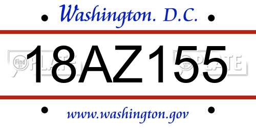 18AZ155 District Of Columbia License Plate