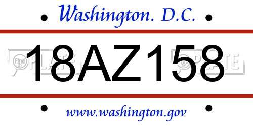 18AZ158 District Of Columbia License Plate