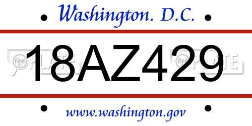 18AZ429 District Of Columbia License Plate
