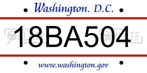 18BA504 District Of Columbia License Plate