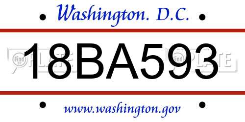 18BA593 District Of Columbia License Plate