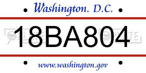 18BA804 District Of Columbia License Plate