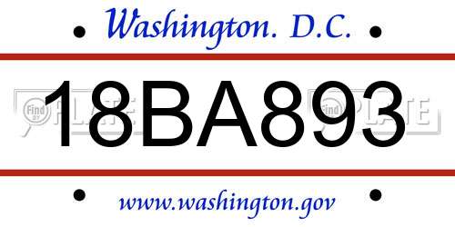 18BA893 District Of Columbia License Plate