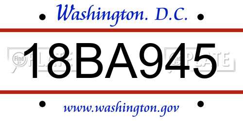 18BA945 District Of Columbia License Plate